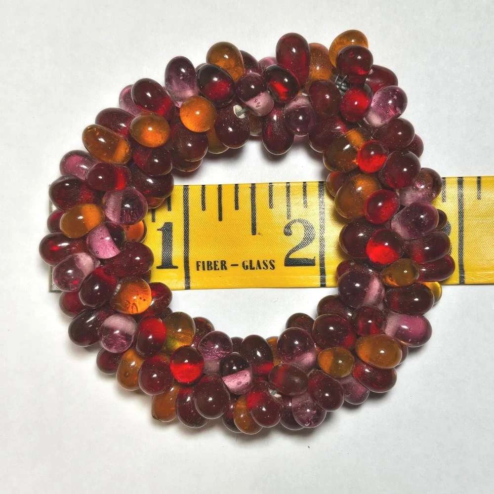 Vintage Set 5 Handcrafted Glass Bead Napkin Rings Red Amber Purple Cluster Decor